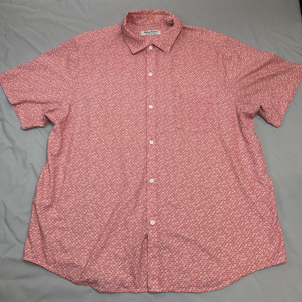 Tommy Bahama Shirt Mens XL Pink Geometric IslandZone Bahama Coast Stretch
